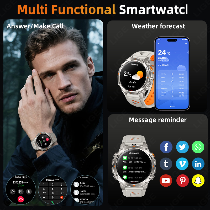LIGE 러기드 GPS 트랙 스마트워치 남성용 LED  - Watch Smartwatch 리뷰 및 가격